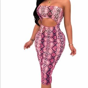 Bodycon Pink Snake Skin Print Dress
